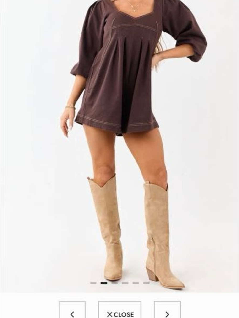 Brown Babydoll Tunic Top - Short Sleeve